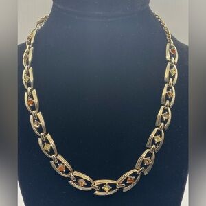 Coro Gold Tone Multi Colored Rhinestone Linked Necklace Vintage Beautiful *Read*